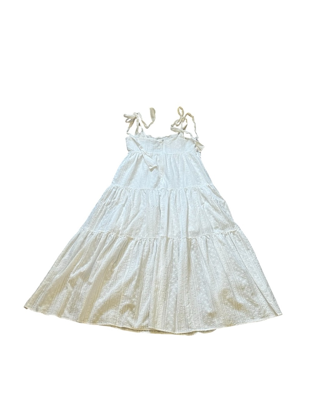 O.P.T White Cotton Tiered Midi Dress Tie Straps Embroidered Cottagecore Summer - Picture 5 of 5